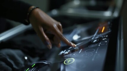 Closeup of a 3D acoustic holography interface featuring interactive controls where an operator adjusts settings to enhance the visualization of concealed items inside a packed suitcase. - Powered by Adobe