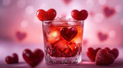 Romantic Valentine's Sip: Cocktail with Heart-Shaped Red Fruits for Celebration