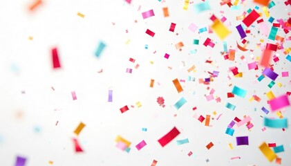Vibrant confetti bursts on a bright white backdrop Perfect for celebration, party, or festival themes , celebratory, happy birthday, colorful