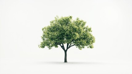 Obraz premium Solitary tree with bright green foliage open field nature photography tranquil environment ground level view serenity and growth