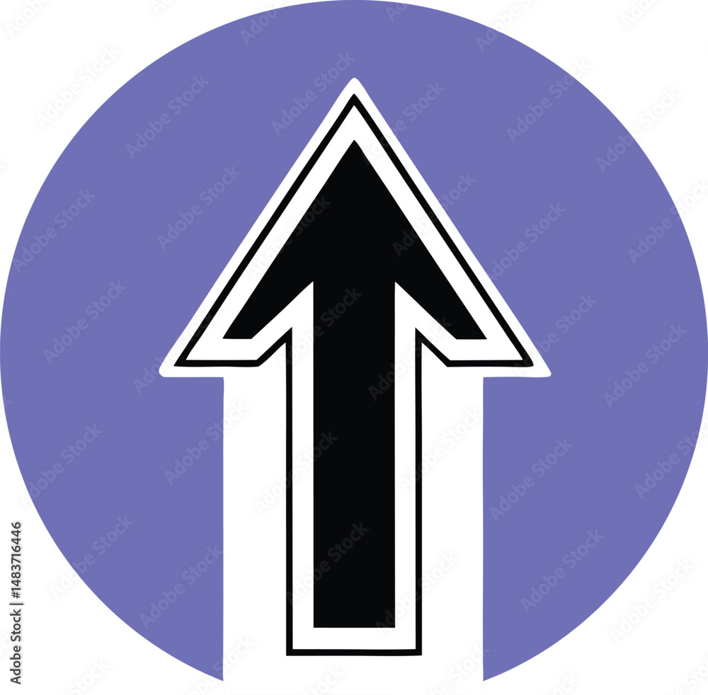 Poster simple up arrow icon inside a blue circle for directional navigation guidance