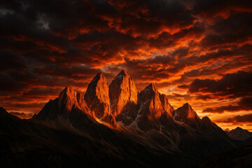 Fototapeta premium Torres volcano glowing at sunset.