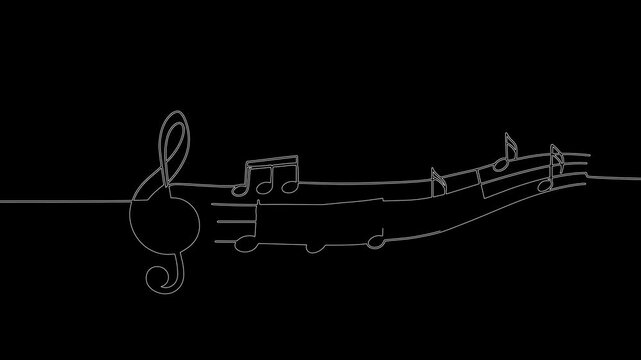 Musical notes drawn in line art style against a black background  