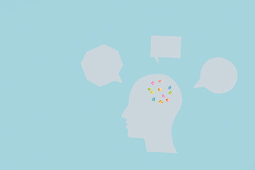 Solving business problems. A human head with different thoughts.