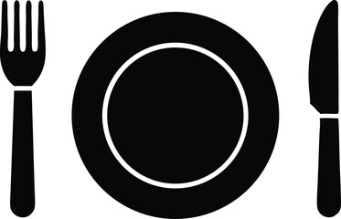 fork, knife and plate set silhouette vector