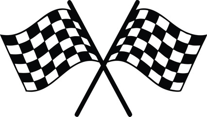two crossed checkered flag vector, race finish icon