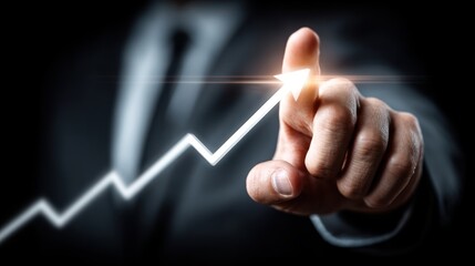 Hand points to upward trending line representing growth or success.