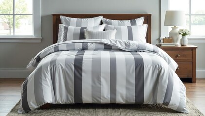 Geometric comforter set, bold stripes, gray and white, sleep, soft, texture