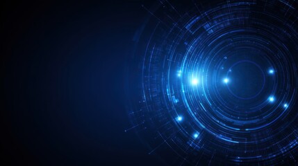 Abstract blue glowing circles and dots on a dark background futuristic design.
