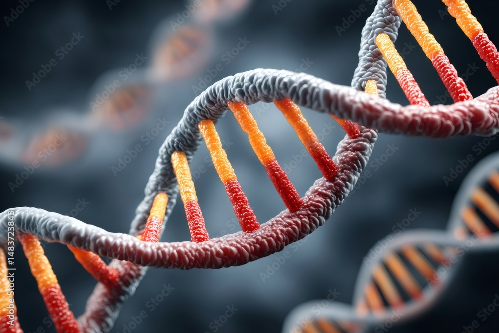 Poster dna strands rotating showing genetic code in 3d illustration