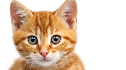 Fototapeta premium Ginger kitten staring with intense gaze on white background