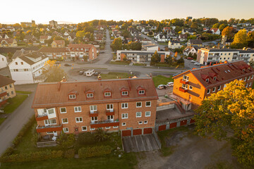 Aerial view of a small cozy European town with charming houses and scenic panorama