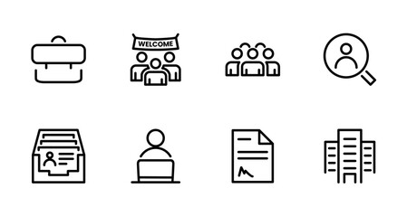 Hiring Process Line Icons. Recruitment, Job Application, Interview, Candidate Selection Vector Set