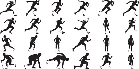Diverse Paralympic Athletes Silhouettes Running Jumping Active Sports Competition