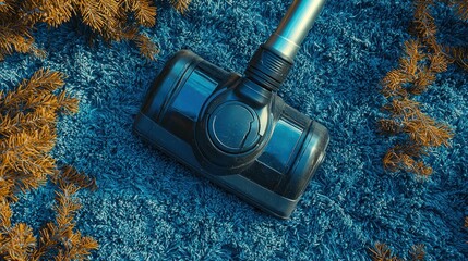 Vacuuming blue carpet