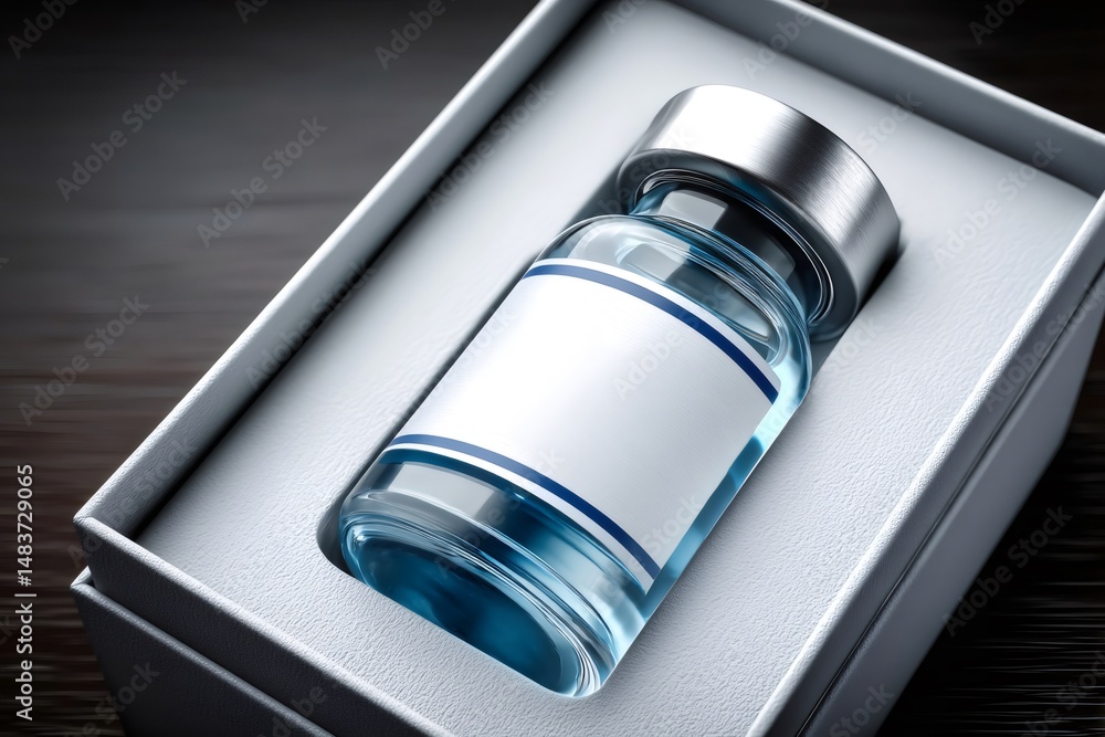 Aufkleber vial with blank label displaying potential for medical breakthroughs