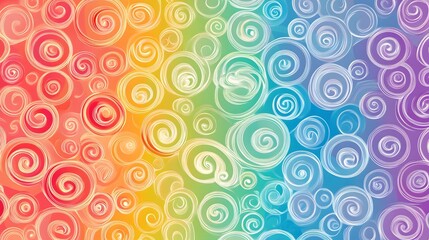 Digital illustration of swirling, overlapping circles in a rainbow gradient color scheme.