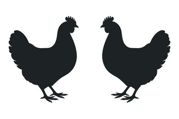 Two facing hens black silhouette vector illustration isolated on white background