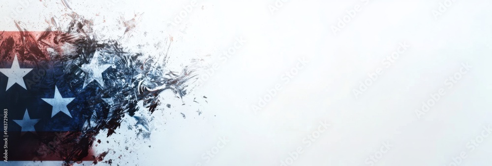 Poster an american flag banner on a white background with copy space, a large and small star-patterned bord