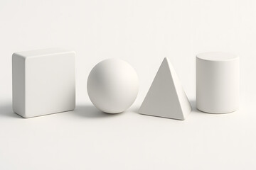 Minimalist geometric shapes on white background, 3D style