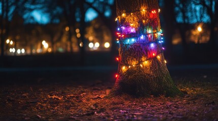 Night Lights Enthralling Tree Trunk in Park