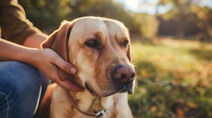 Gentle Hands Petting a Dog In The Warm Afternoon Light