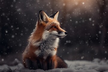 Fototapeta premium Fox in snowy winter forest.