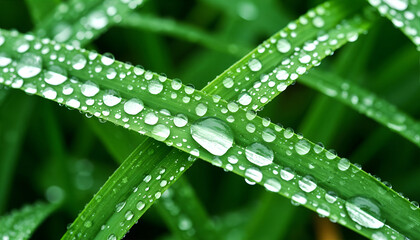 Vibrant Green Leaves With Fresh Morning Dew Drops Macro