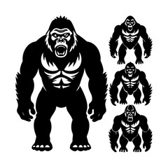 black gorilla icon set silhouette vector