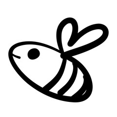 striped flying bee with heart shaped wings, black outline
