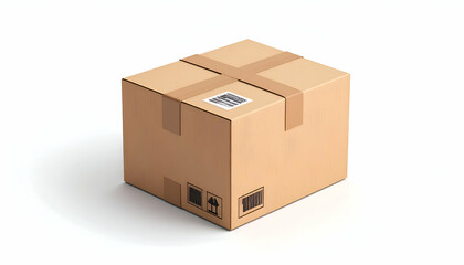 Isolated corrugated cardboard box with brown packing tape on a seamless background