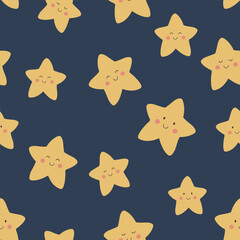 Seamless pattern with cute stars. Background with smiling stars. Vector illustration. It can be used for wallpapers, wrapping, cards, patterns for clothes.