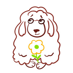 Very fluffy big dog with yellow flower