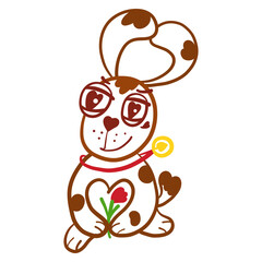 dog in love holding a flower in his paws, all in the shape of a heart