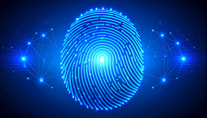 Digital fingerprint biometric scanning with security technology background concept