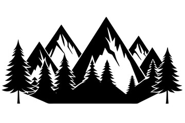 vector illustration of mountain landscape, Mountin vector silhouette with tree
