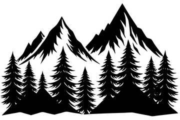 Fototapeta premium American bison and hand drawn mountain landscape silhouette illustration
