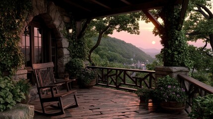 Obraz premium Rustic porch sunset view