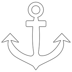 Coloring page with summer outline vector drawing of metal vintage sea ship anchor. A steel anchor. Ideal for entertaining kids, summertime, nautical, maritime, ocean and sea black and white design.