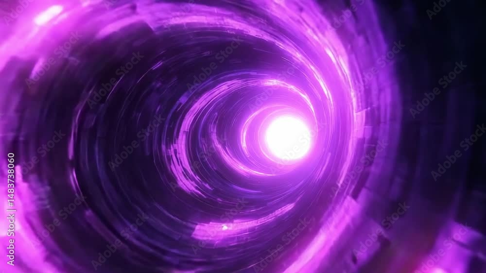 Poster an animated journey through a purple and blue digital tunnel filled with mesmerizing light patterns 
