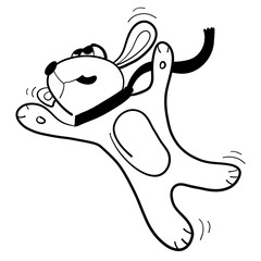 happy flying dog, jump into dream, black outline
