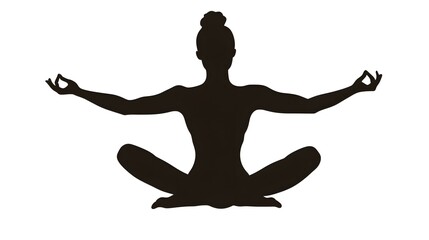 Digital illustration of a single, seated female silhouette in a yoga pose with hands in prayer position.
