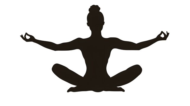 Digital illustration of a single, seated female silhouette in a yoga pose with hands in prayer position.