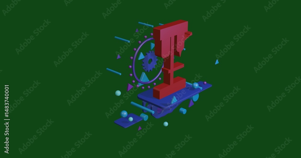Aufkleber red boring mill symbol on a pedestal of abstract geometric shapes floating in the air. abstract conc