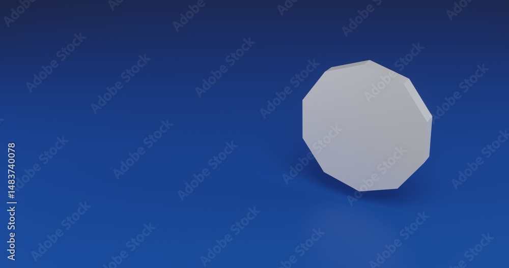 Poster isolated realistic white decagon symbol with shadow. located on the right side of the scene. 3d illu