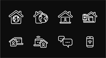 Remote Work Line Icons . Freelancer Work from Home, Video Call, Online Meeting, Teleconference Vector Set