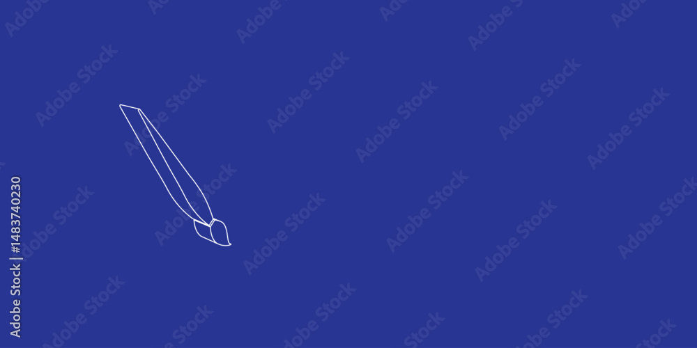 Poster the outline of a large artistic brush symbol made of white lines on the left. 3d view of the object 