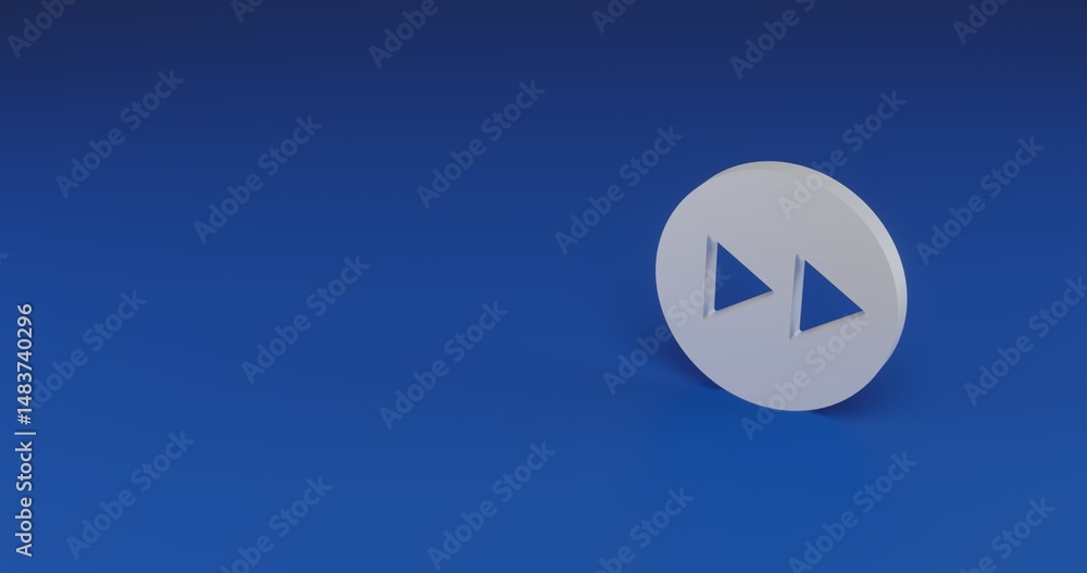 Poster isolated realistic white fast forward symbol with shadow. located on the right side of the scene. 3d