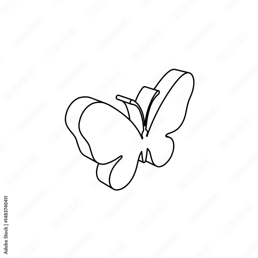 Poster the outline of a large butterfly symbol is made with black lines. 3d view of the object in perspecti