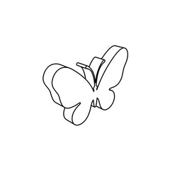 The outline of a large butterfly symbol is made with black lines. 3D view of the object in perspective. Vector illustration on white background